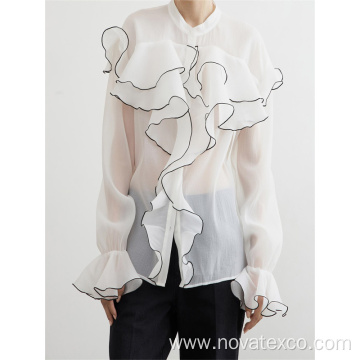 Ruffled Flared Sleeves Semi Transparent Shirt